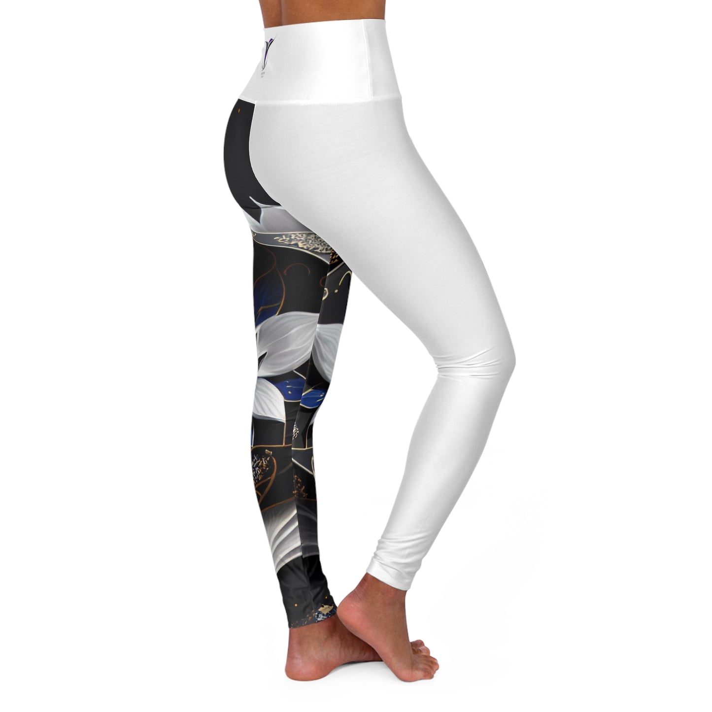 Divine Bloom (White) High Waisted Yoga Leggings (AOP)