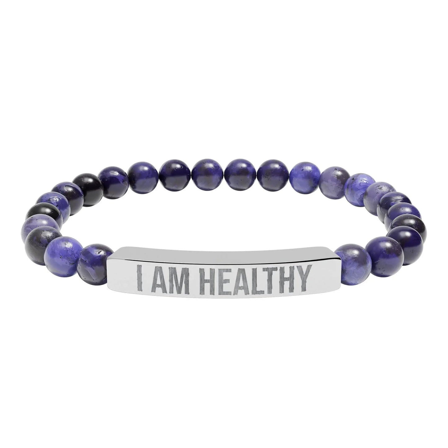 I am Healthy Natural Stone Stretch Bar Bracelet (Engraving) Printify