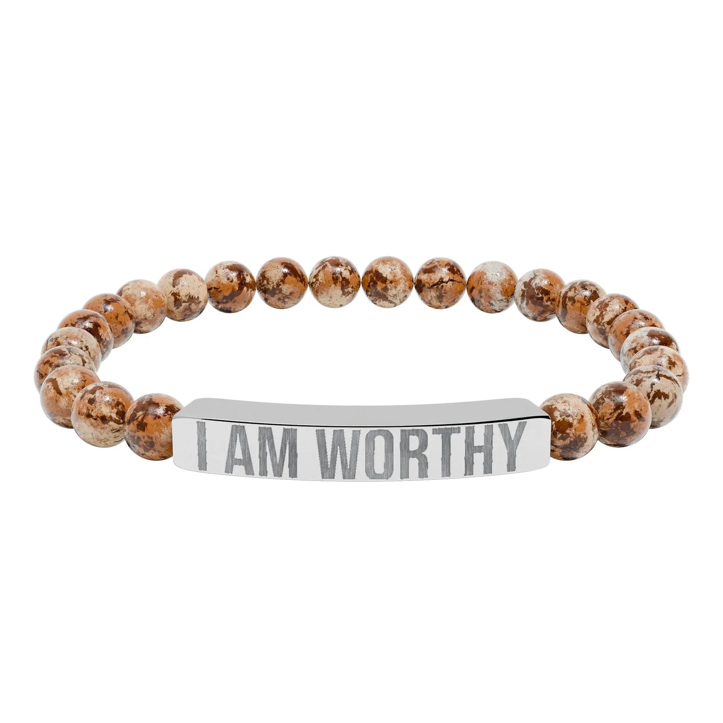 I am Worthy Natural Stone Stretch Bar Bracelet (Engraving) Printify
