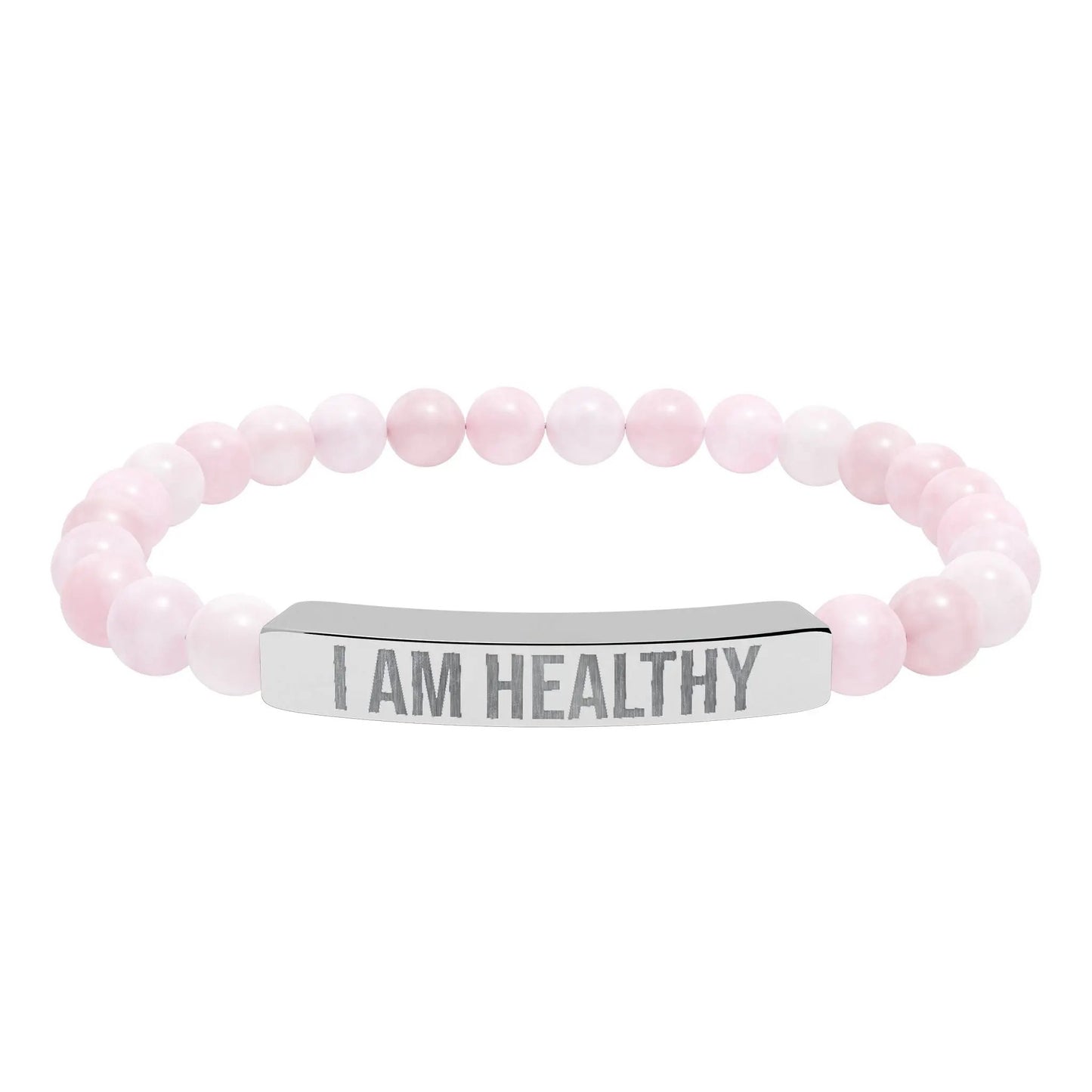 I am Healthy Natural Stone Stretch Bar Bracelet (Engraving) Printify
