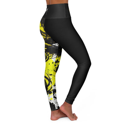 Solar Plexus Chakra Tree Black High Waisted Yoga Leggings (AOP)