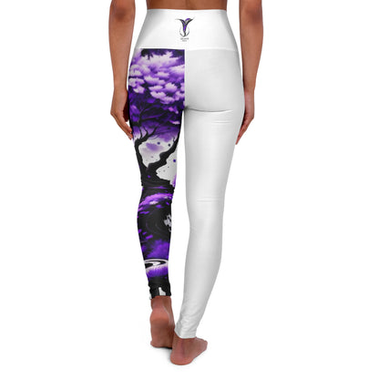 Crown Chakra Tree White High Waisted Yoga Leggings (AOP)