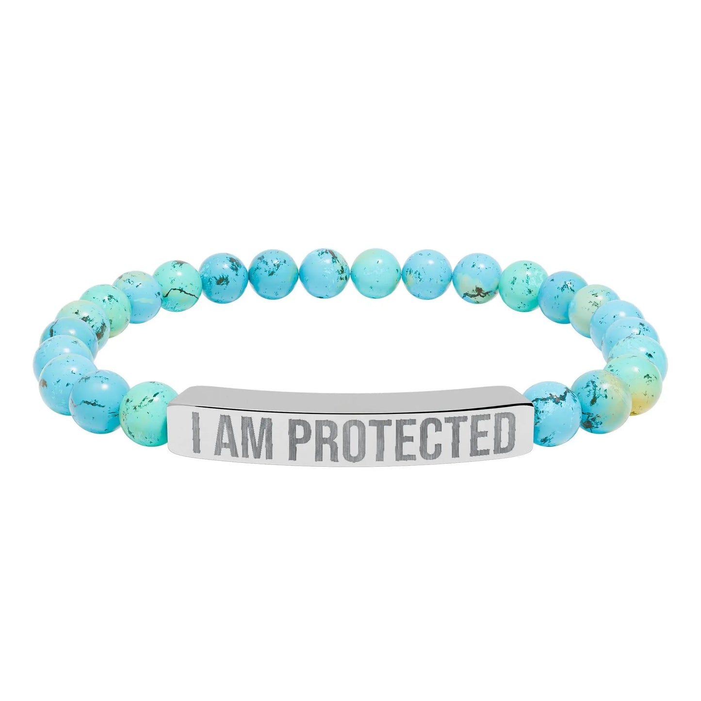 I am Protected Natural Stone Stretch Bar Bracelet (Engraving) Printify