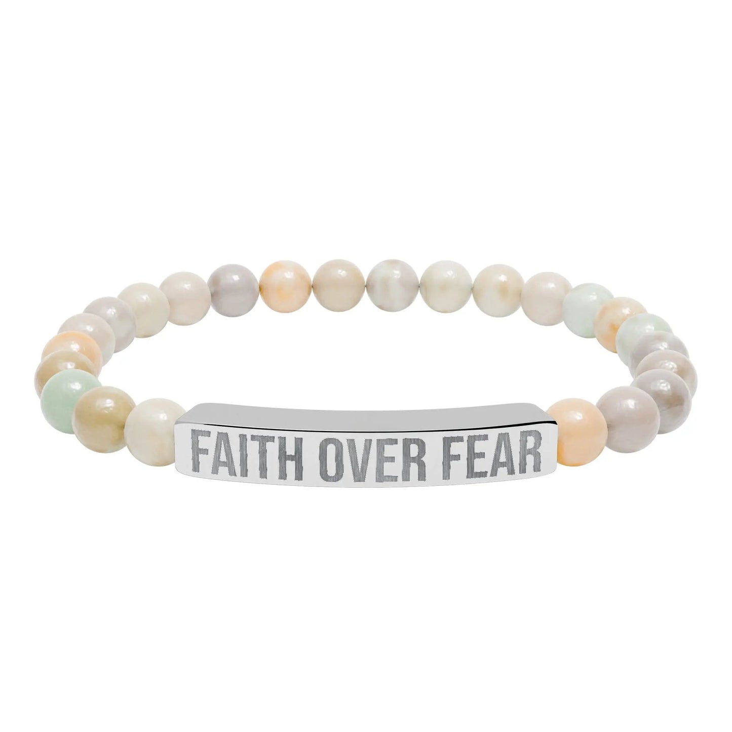 Faith over Fear Natural Stone Stretch Bar Bracelet (Engraving) Printify