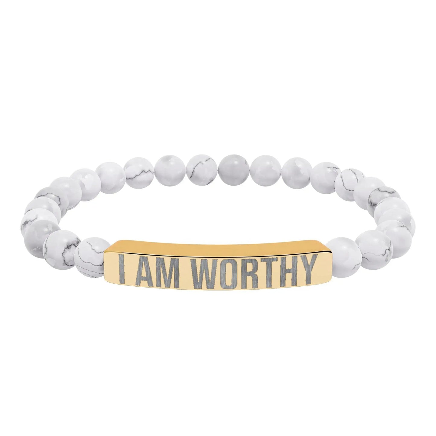 I am Worthy Natural Stone Stretch Bar Bracelet (Engraving) Printify