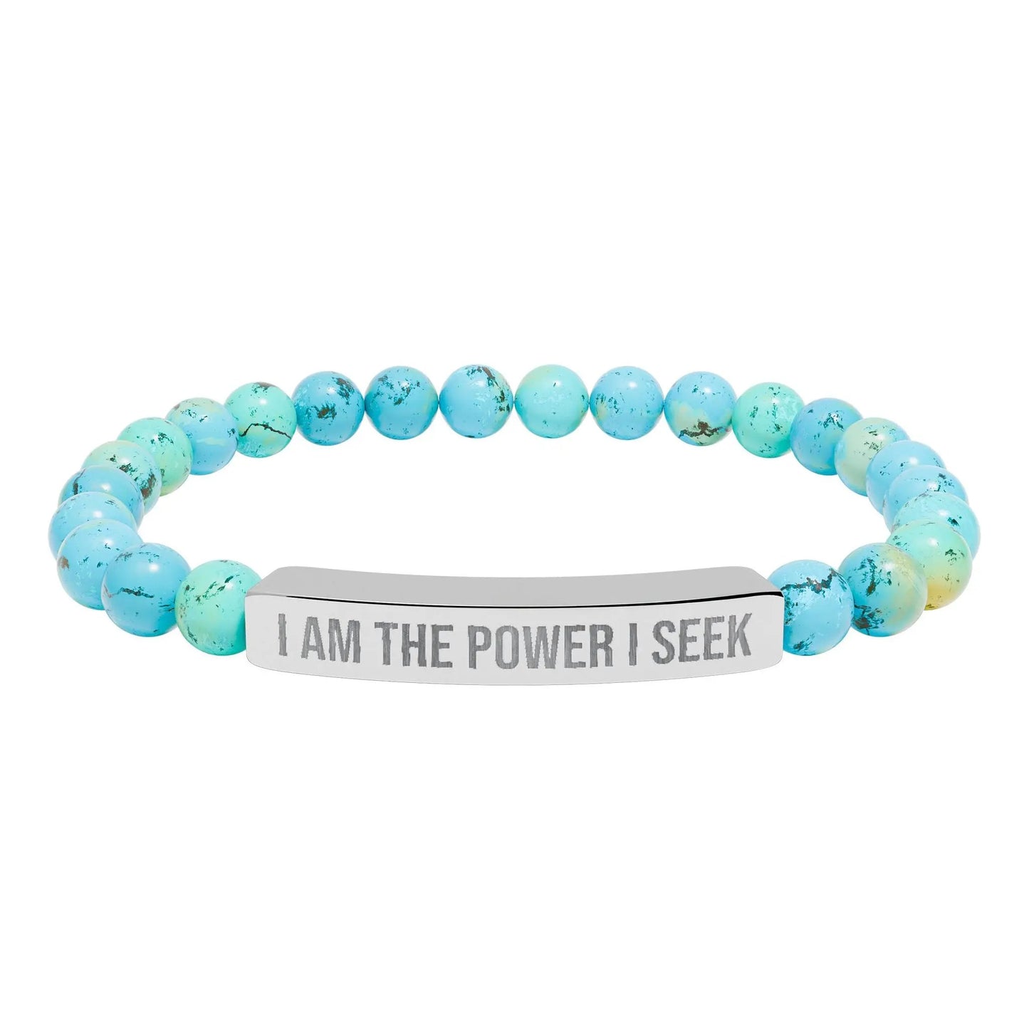 I am the Power I Seek Natural Stone Stretch Bar Bracelet (Engraving) 