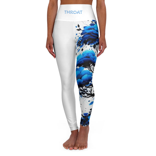 Throat Chakra Tree White High Waisted Yoga Leggings (AOP)