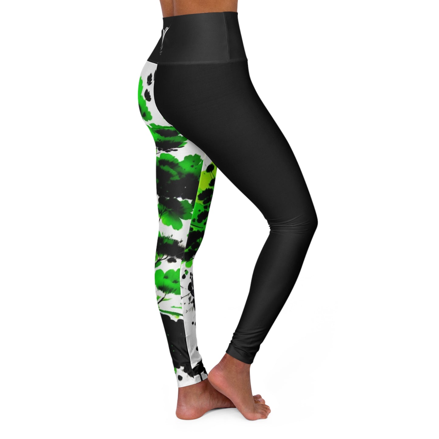 Heart Chakra Tree Black High Waisted Yoga Leggings (AOP)