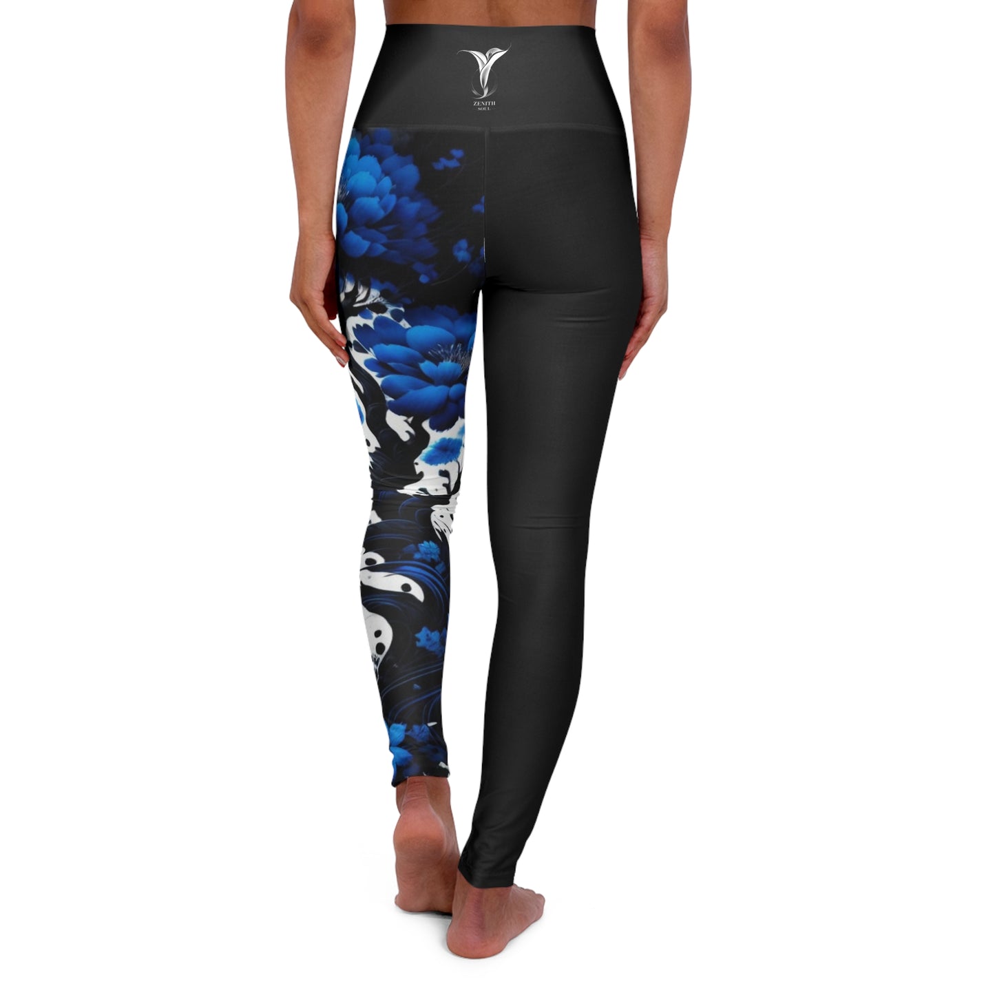 Throat Chakra Tree Black High Waisted Yoga Leggings (AOP)