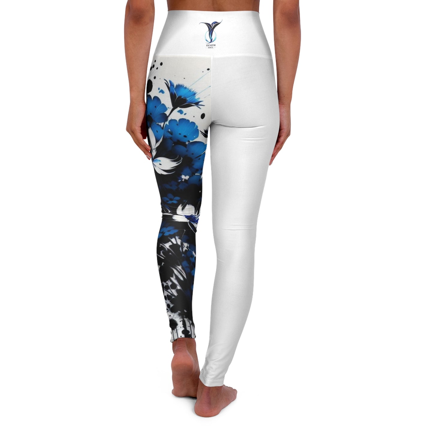 Throat Chakra Flower White High Waisted Yoga Leggings (AOP)