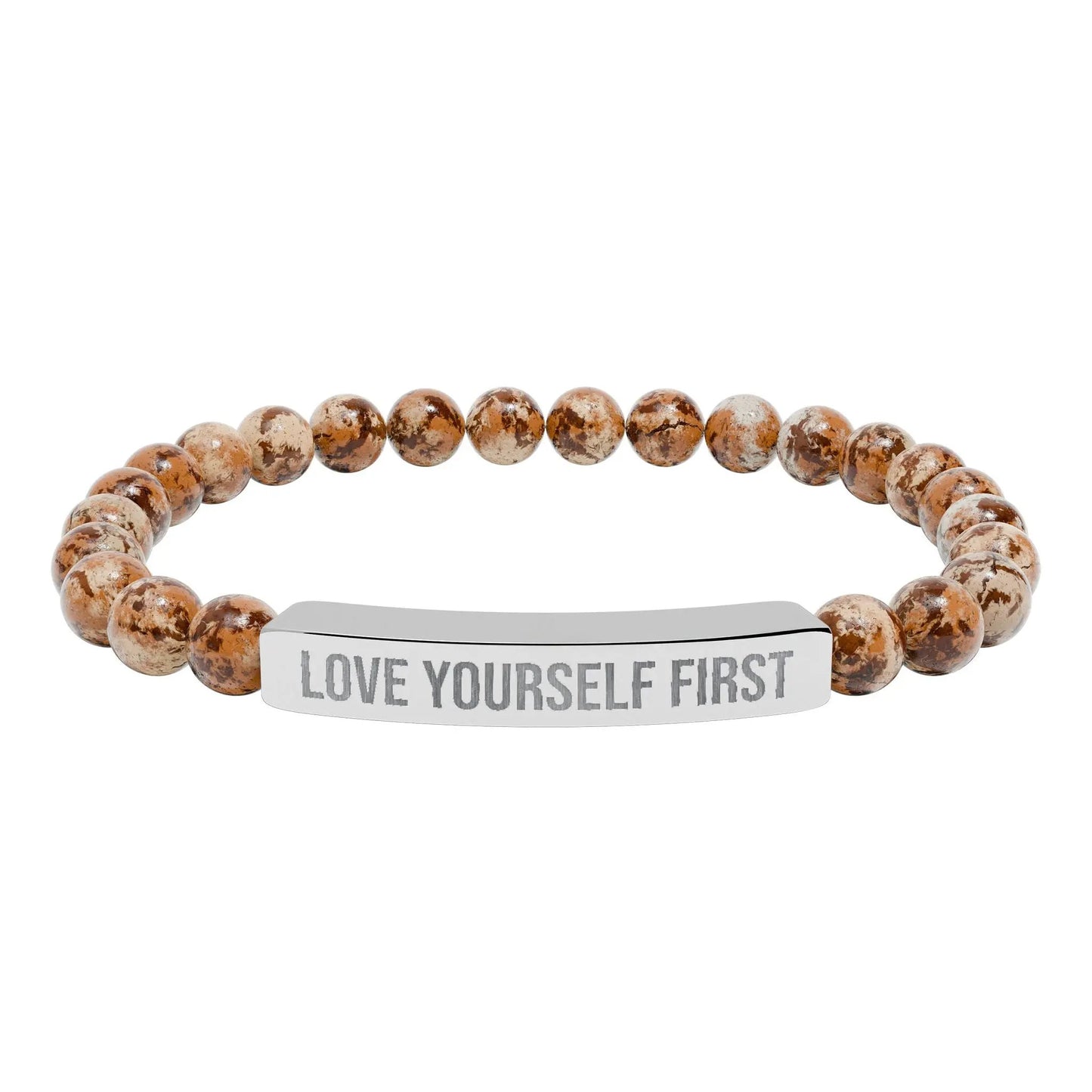 Love Yourself First Natural Stone Stretch Bar Bracelet (Engraving) Printify