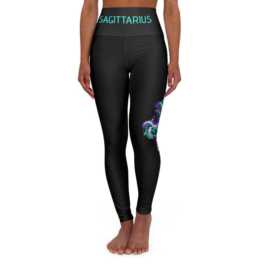 Sagittarius Black High Waisted Yoga Leggings (AOP)