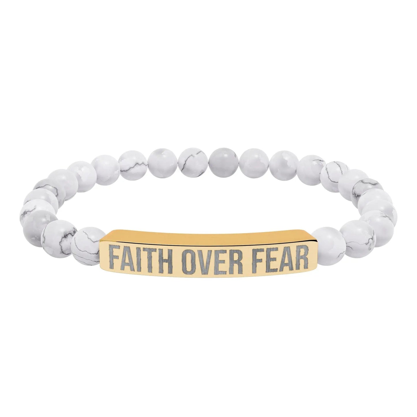Faith over Fear Natural Stone Stretch Bar Bracelet (Engraving) Printify