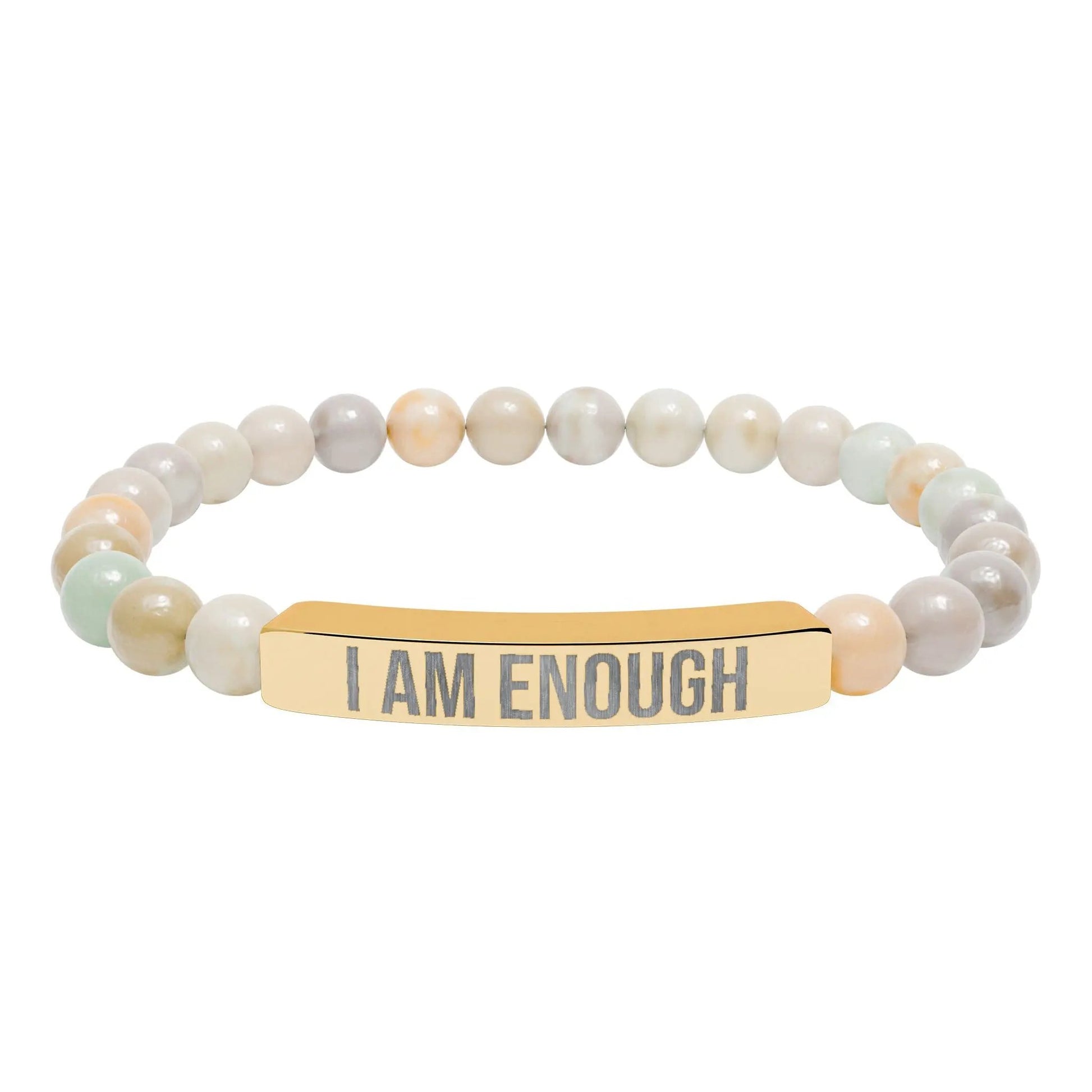 I am Enough Natural Stone Stretch Bar Bracelet (Engraving) Printify