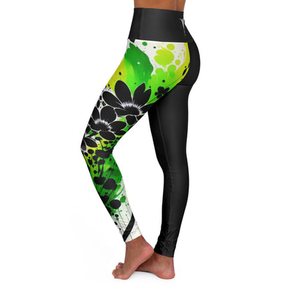 Heart Chakra Flower Black High Waisted Yoga Leggings (AOP)