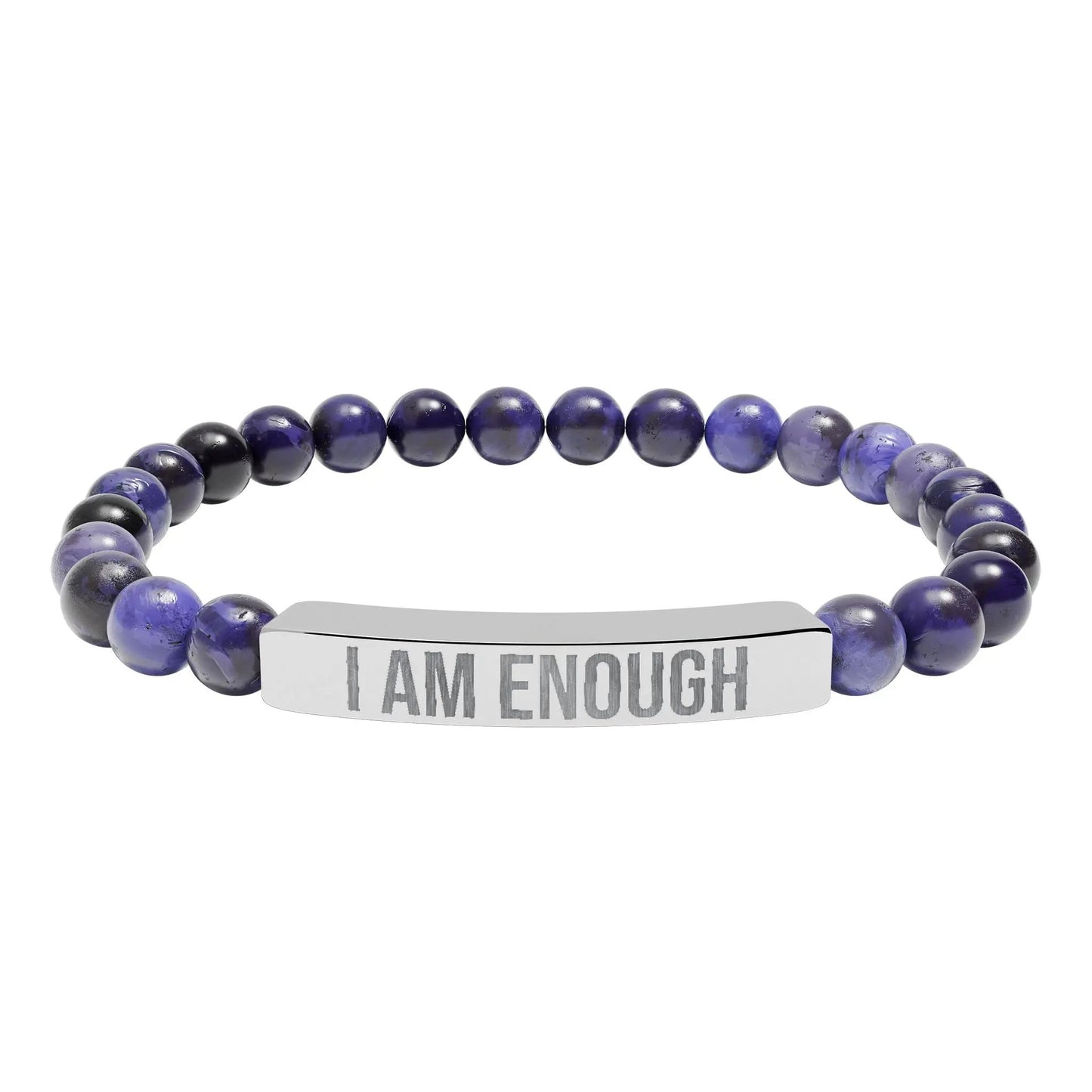 I am Enough Natural Stone Stretch Bar Bracelet (Engraving) Printify