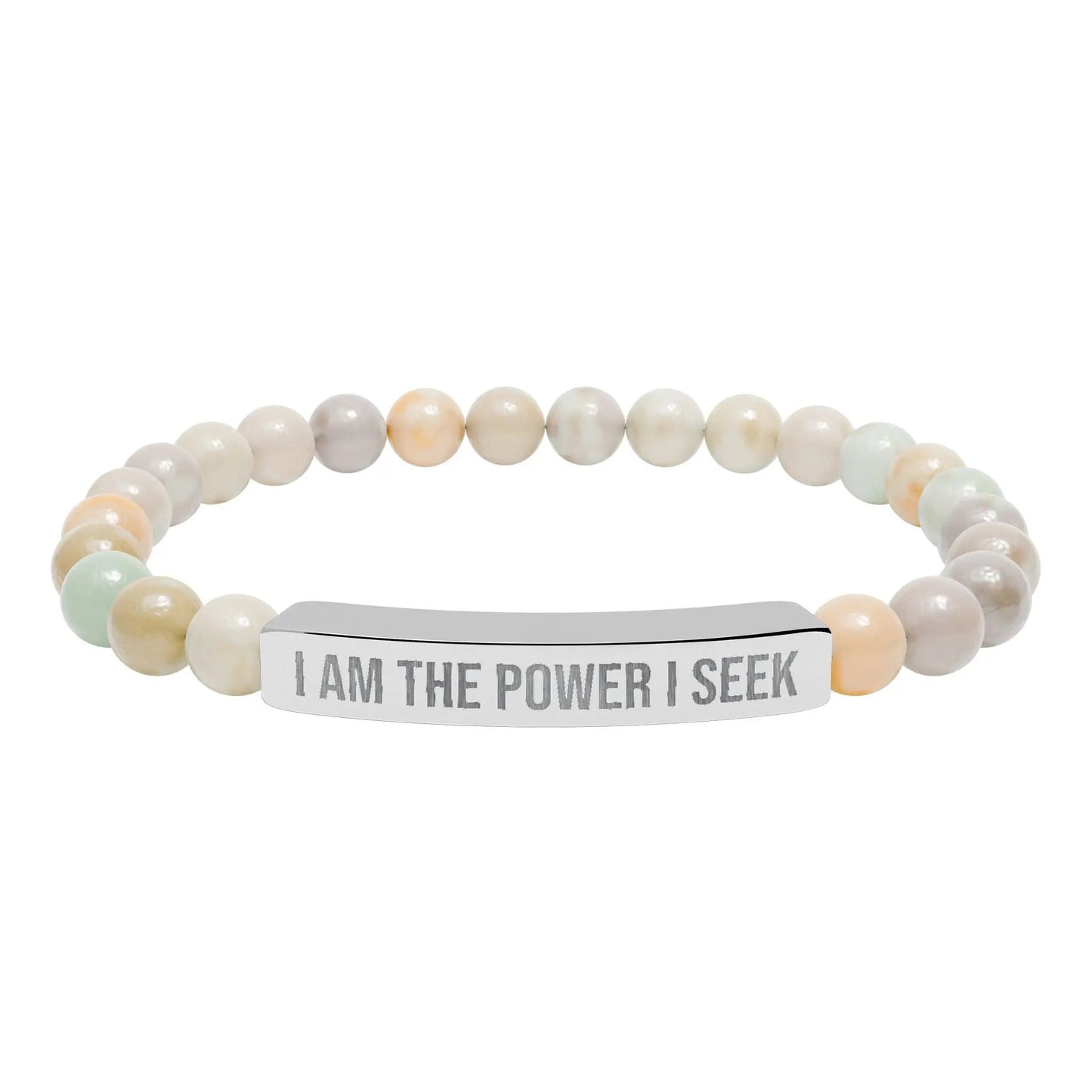 I am the Power I Seek Natural Stone Stretch Bar Bracelet (Engraving) 