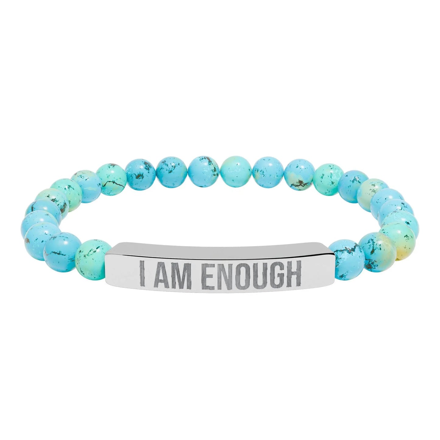 I am Enough Natural Stone Stretch Bar Bracelet (Engraving) Printify