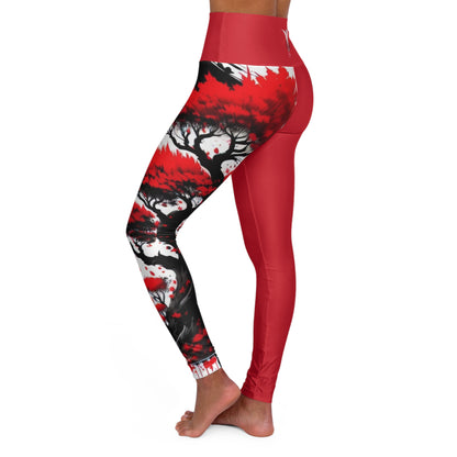 Root Chakra Tree Red High Waisted Yoga Leggings (AOP)