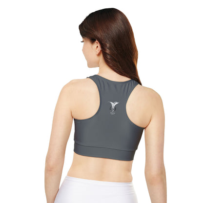 Divine Bloom (Gray) Fully Lined, Padded Sports Bra (AOP)