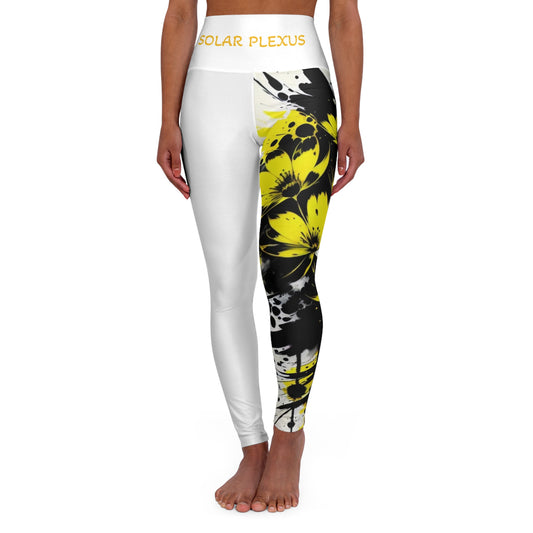 Solar Plexus Chakra Flower White High Waisted Yoga Leggings (AOP)