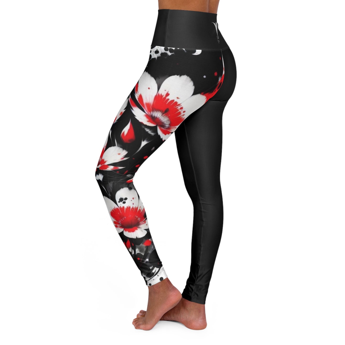 Root Chakra Flower Black High Waisted Yoga Leggings (AOP)