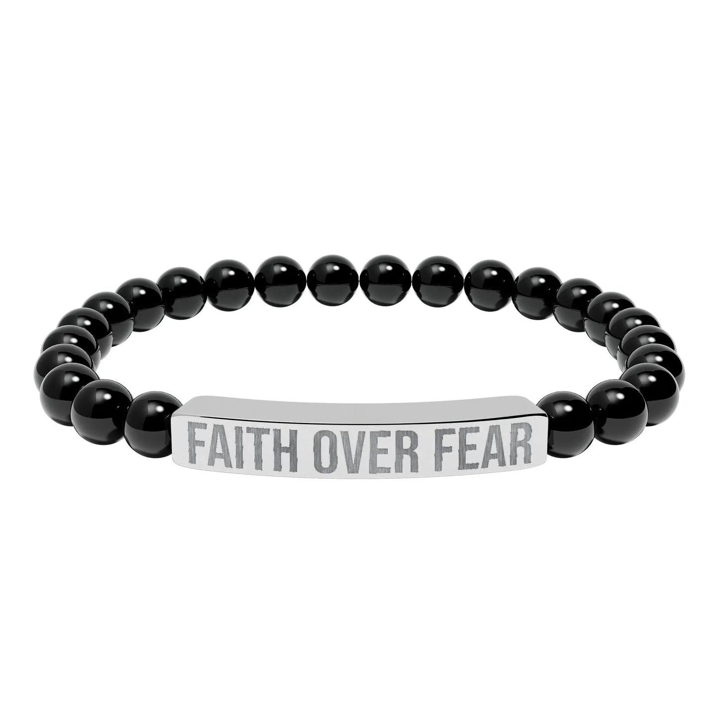Faith over Fear Natural Stone Stretch Bar Bracelet (Engraving) Printify