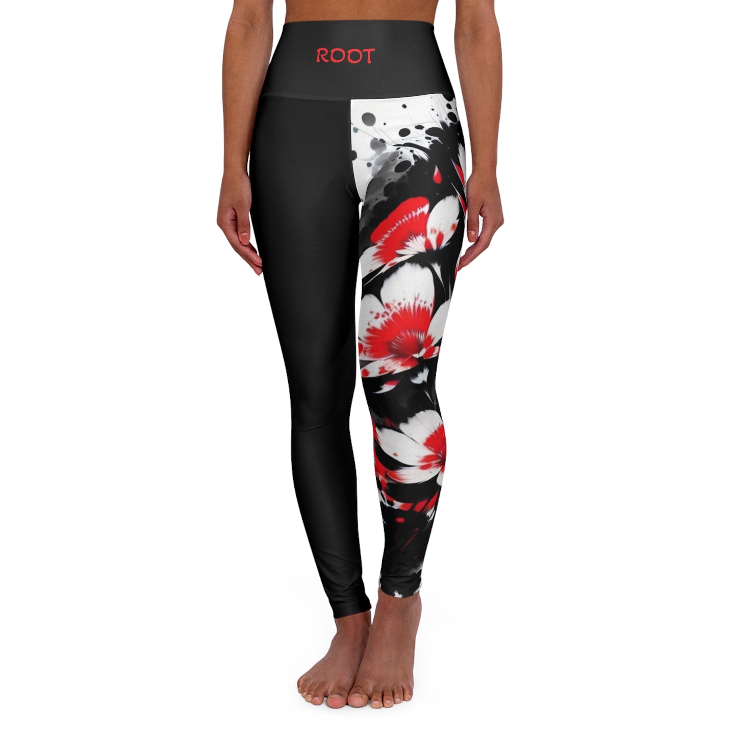 Root Chakra Flower Black High Waisted Yoga Leggings (AOP)