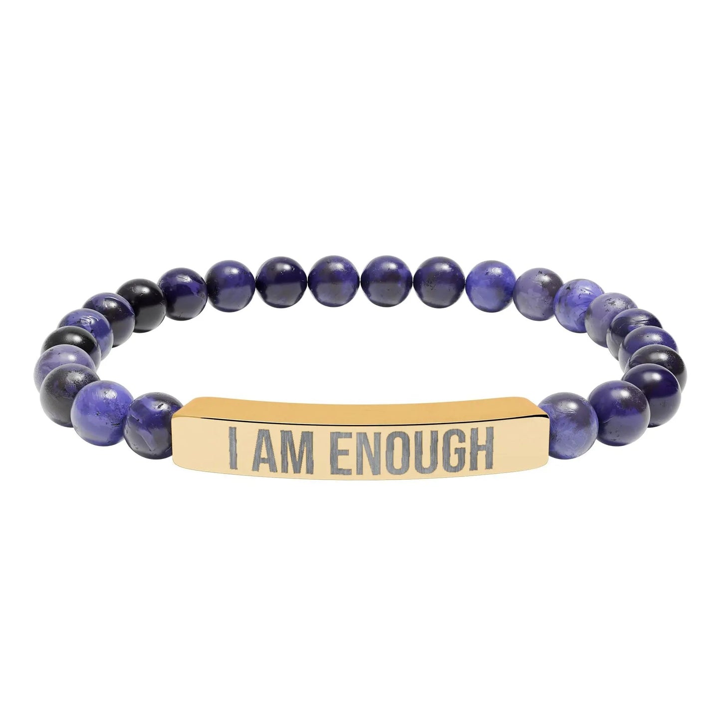 I am Enough Natural Stone Stretch Bar Bracelet (Engraving) Printify