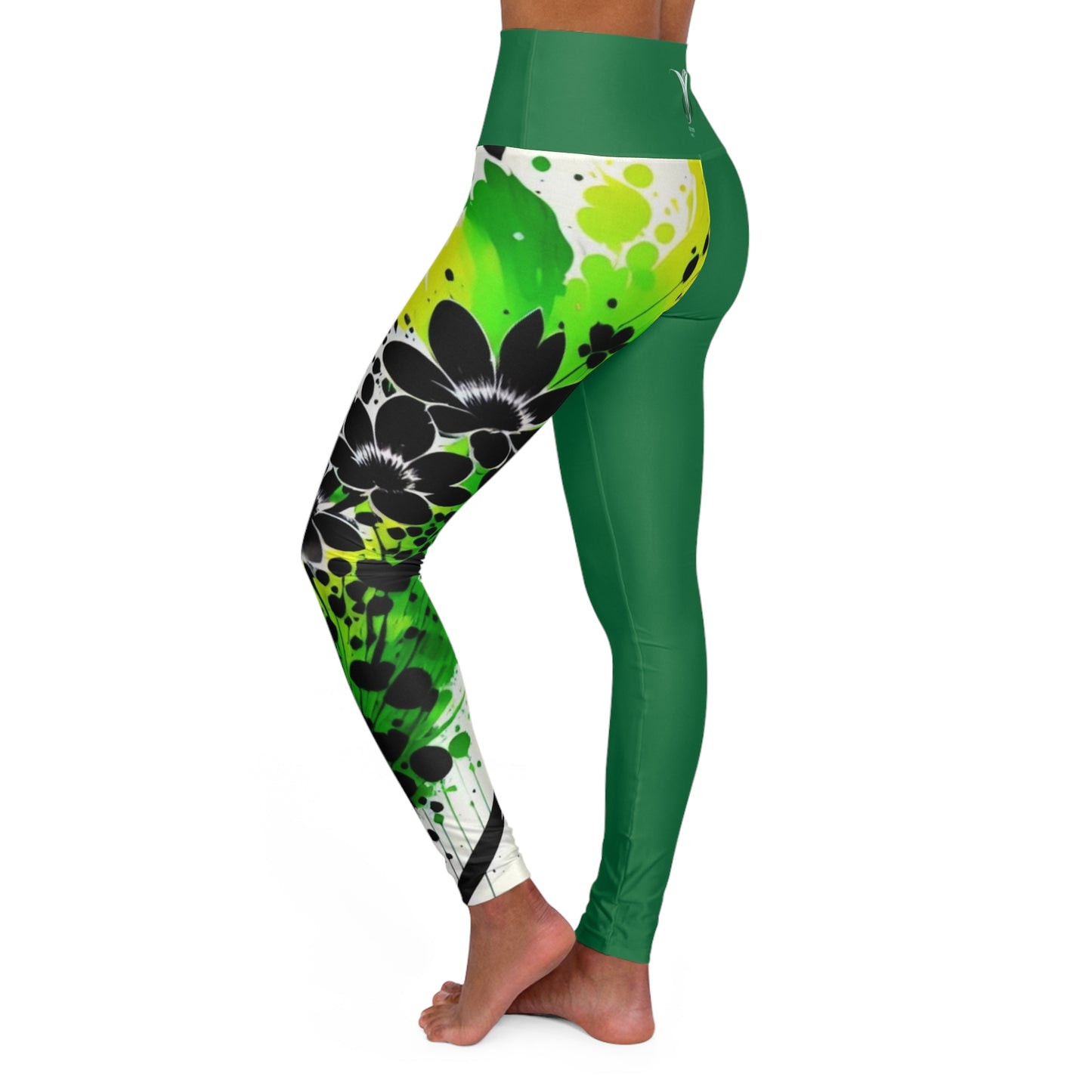 Heart Chakra Flower Green High Waisted Yoga Leggings (AOP)