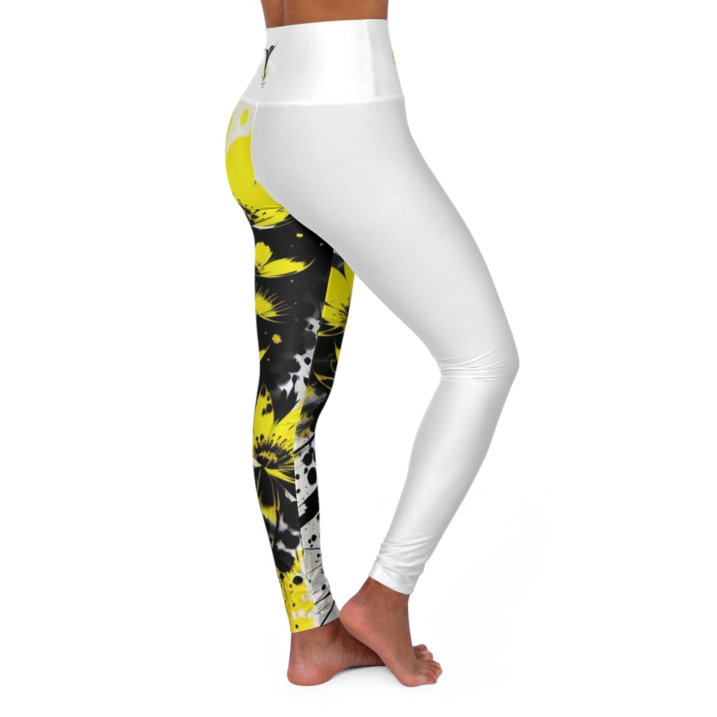 Solar Plexus Chakra Flower White High Waisted Yoga Leggings (AOP)