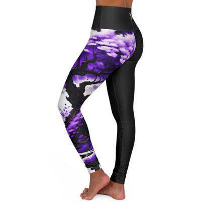 Crown Chakra Tree Black High Waisted Yoga Leggings (AOP)