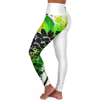 Heart Chakra Flower White High Waisted Yoga Leggings (AOP)