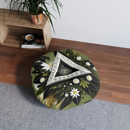 Tri Flora Meditation Pillow, Round Printify