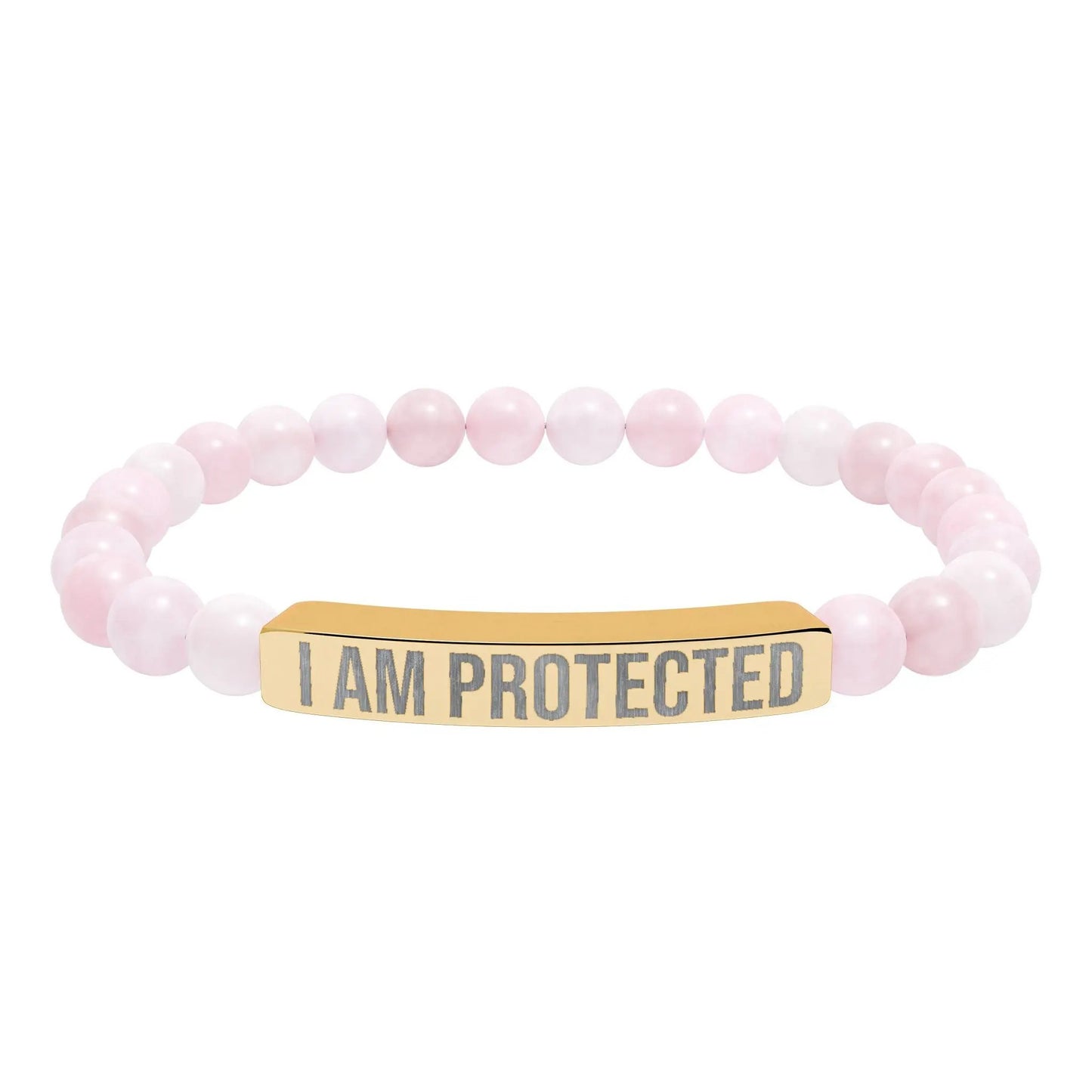 I am Protected Natural Stone Stretch Bar Bracelet (Engraving) Printify
