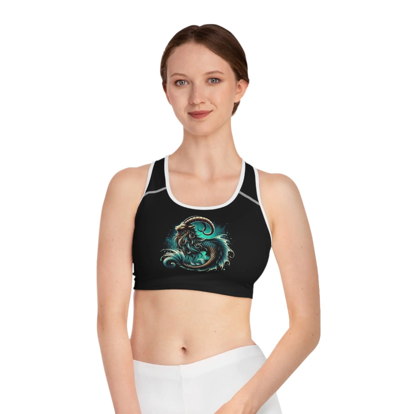 Capricorn Black Sports Bra (AOP) Printify