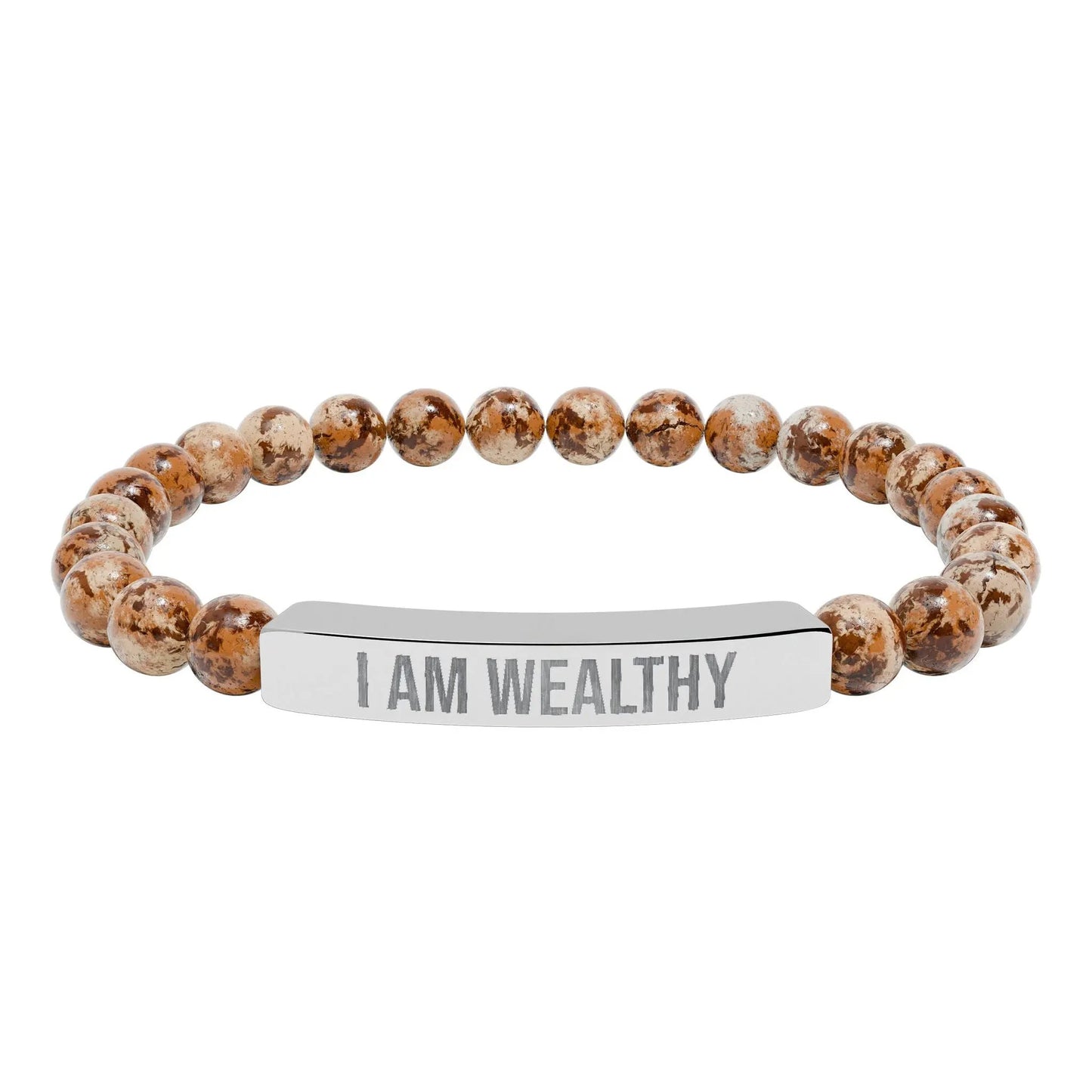 I am Wealthy Natural Stone Stretch Bar Bracelet (Engraving) Printify