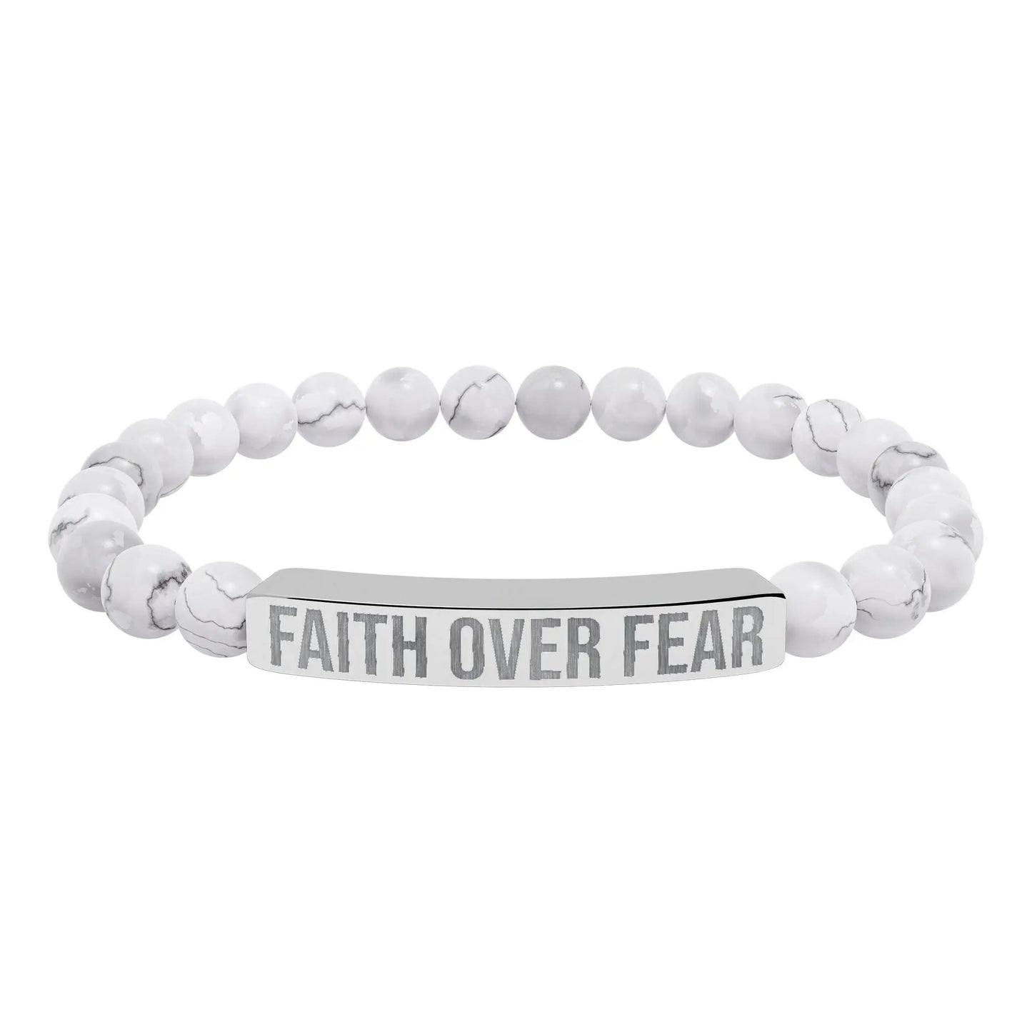 Faith over Fear Natural Stone Stretch Bar Bracelet (Engraving) Printify