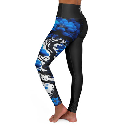 Throat Chakra Tree Black High Waisted Yoga Leggings (AOP)