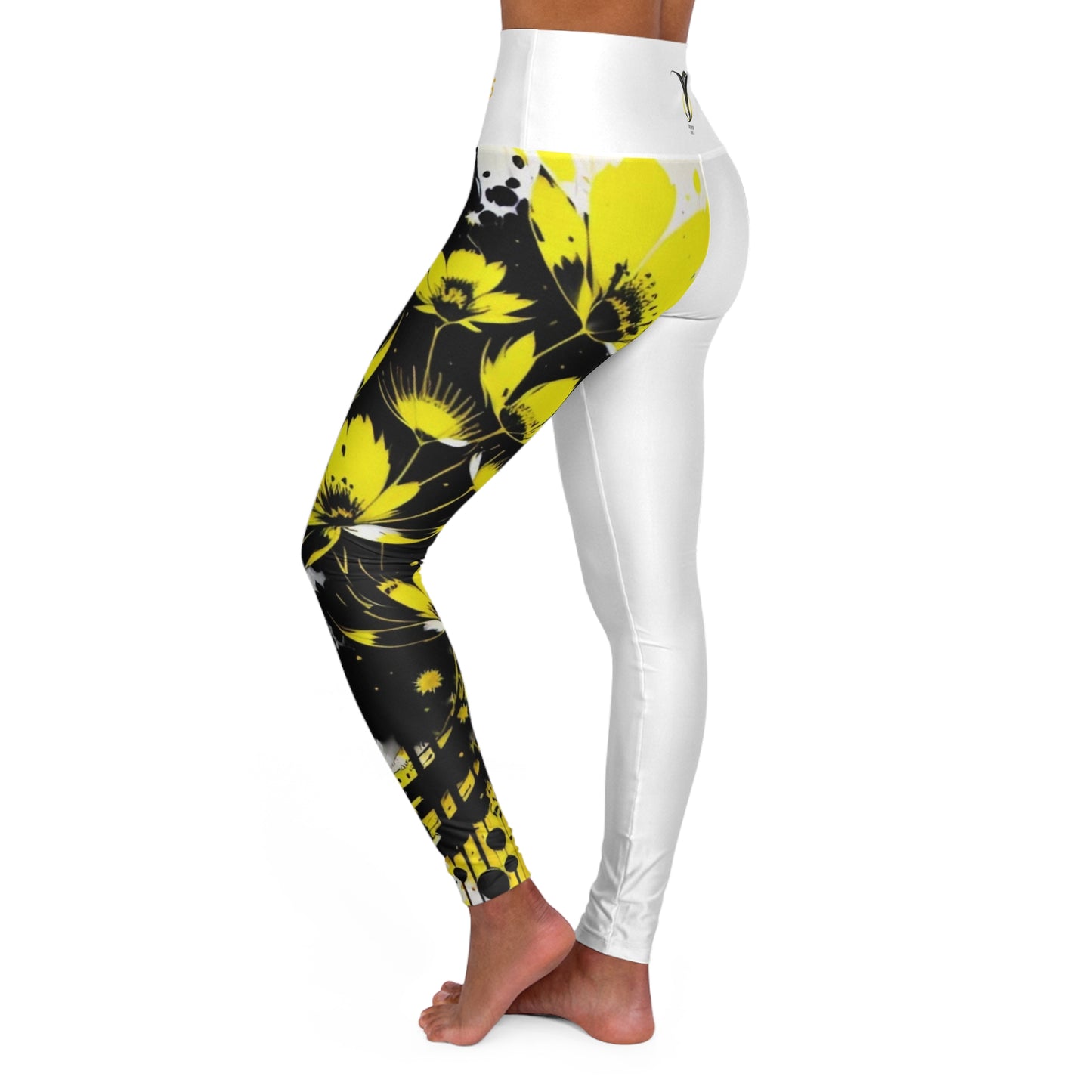 Solar Plexus Chakra Flower White High Waisted Yoga Leggings (AOP)