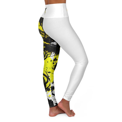 Solar Plexus Chakra Tree White High Waisted Yoga Leggings (AOP)