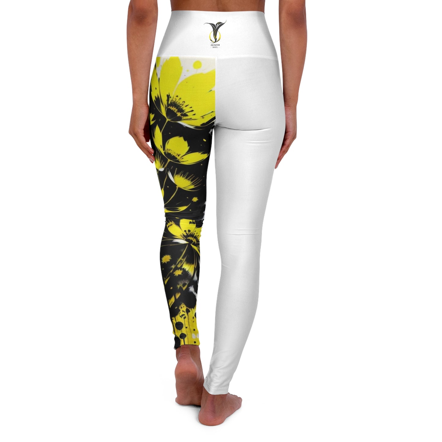 Solar Plexus Chakra Flower White High Waisted Yoga Leggings (AOP)