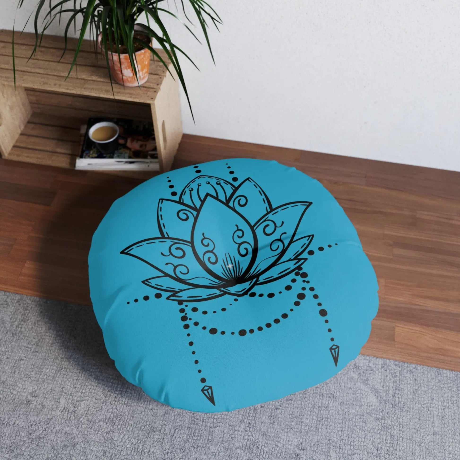 Lotus Tattoo Meditation Pillow, Round Printify