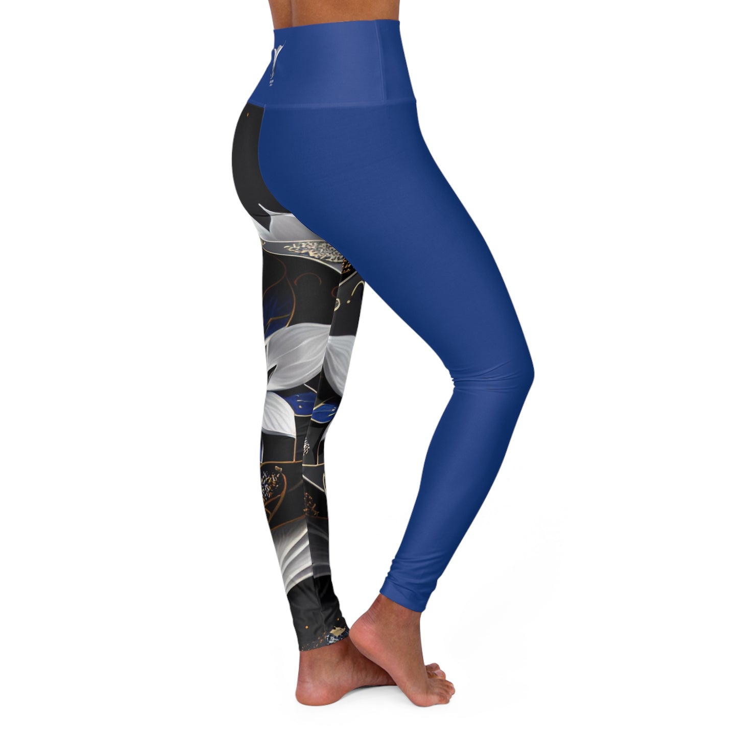 Divine Bloom (Blue) High Waisted Yoga Leggings (AOP)