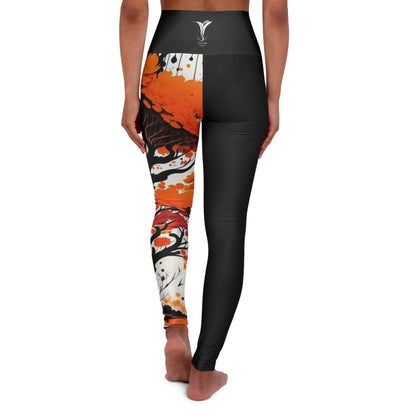 Sacral Chakra Tree Black High Waisted Yoga Leggings (AOP)