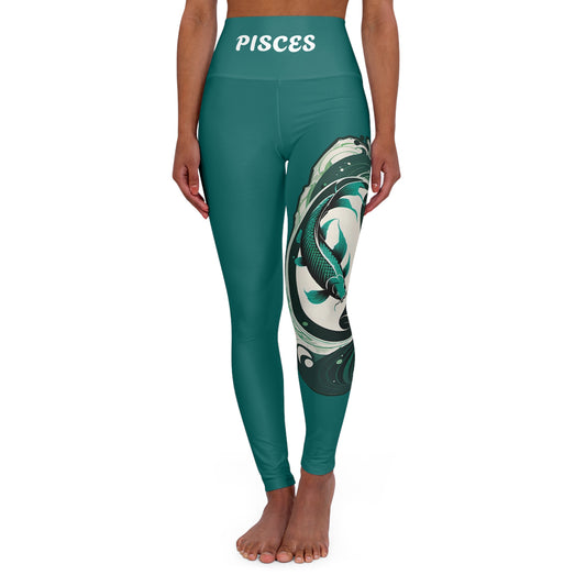 Pisces Dark Aquamarine High Waisted Yoga Leggings (AOP)