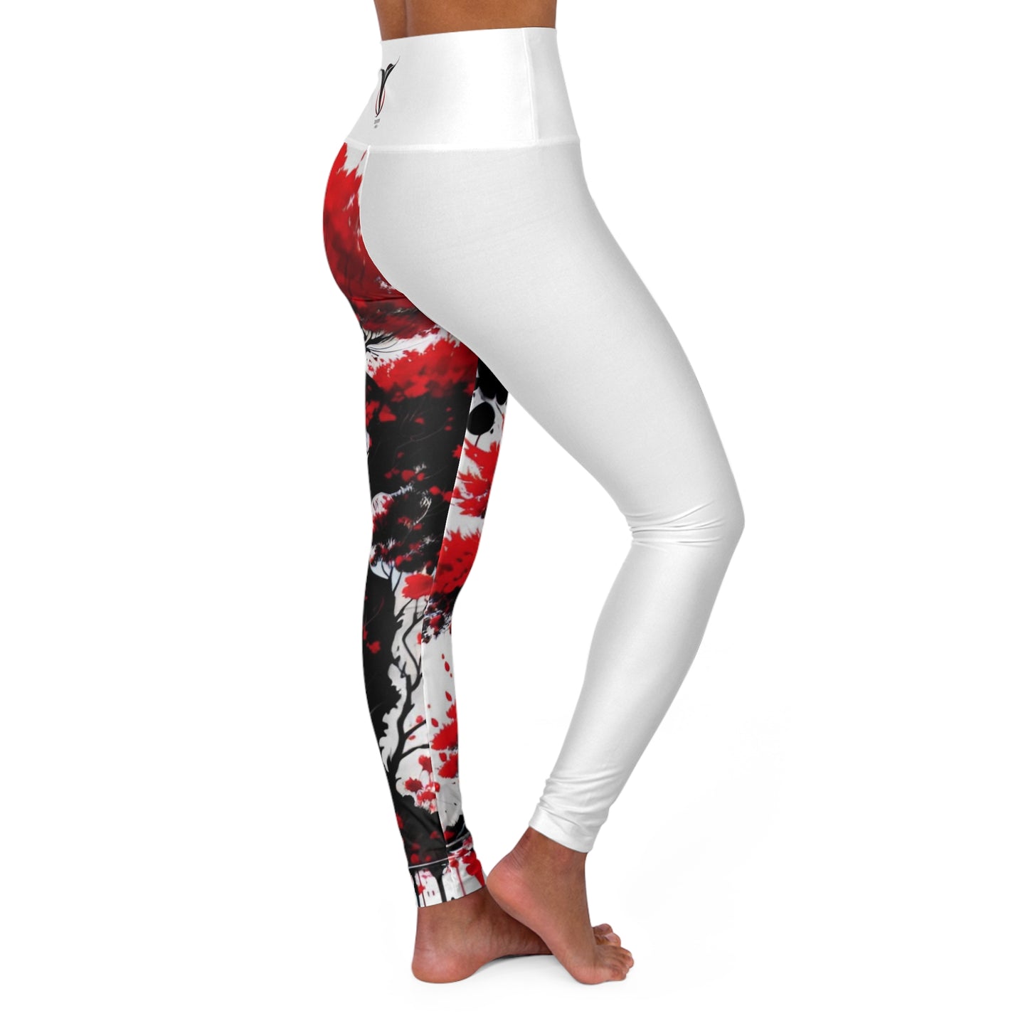 Root Chakra Tree White High Waisted Yoga Leggings (AOP)