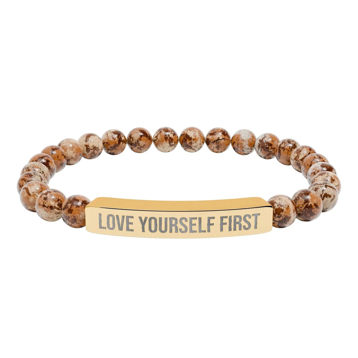 Love Yourself First Natural Stone Stretch Bar Bracelet (Engraving) Printify