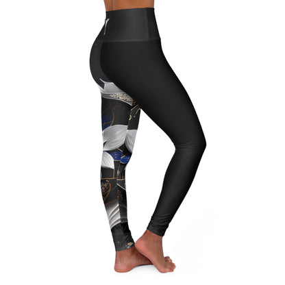 Divine Bloom (Black) High Waisted Yoga Leggings (AOP)