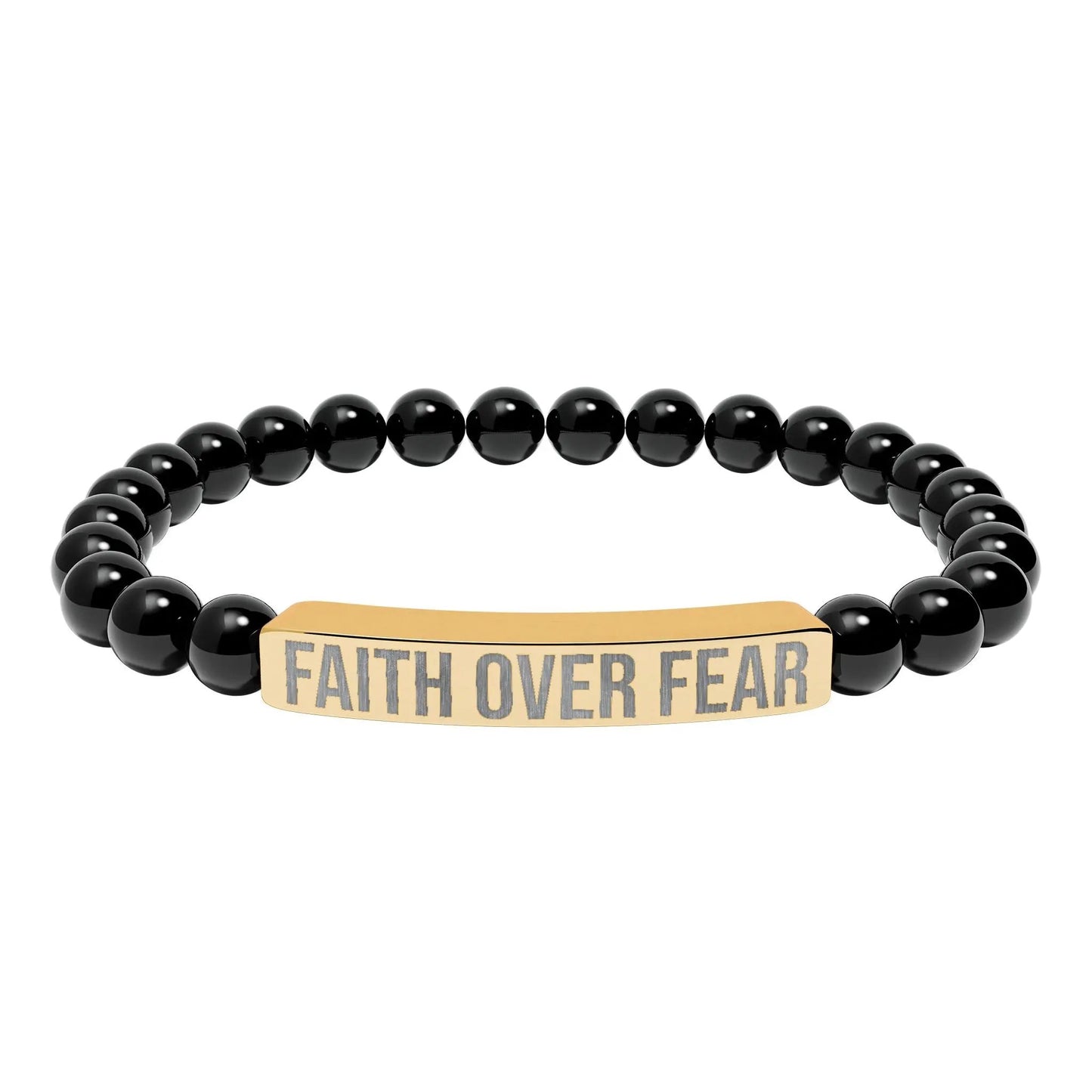 Faith over Fear Natural Stone Stretch Bar Bracelet (Engraving) Printify